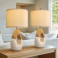 Vista 8 de OYEARS Lámparas de Mesa Boho de 22" para Dormitorio Sala de Estar Conjunto Mejorado de 2 Lámparas de Mesa de Ratán Medianas Estilo Casa de Campo