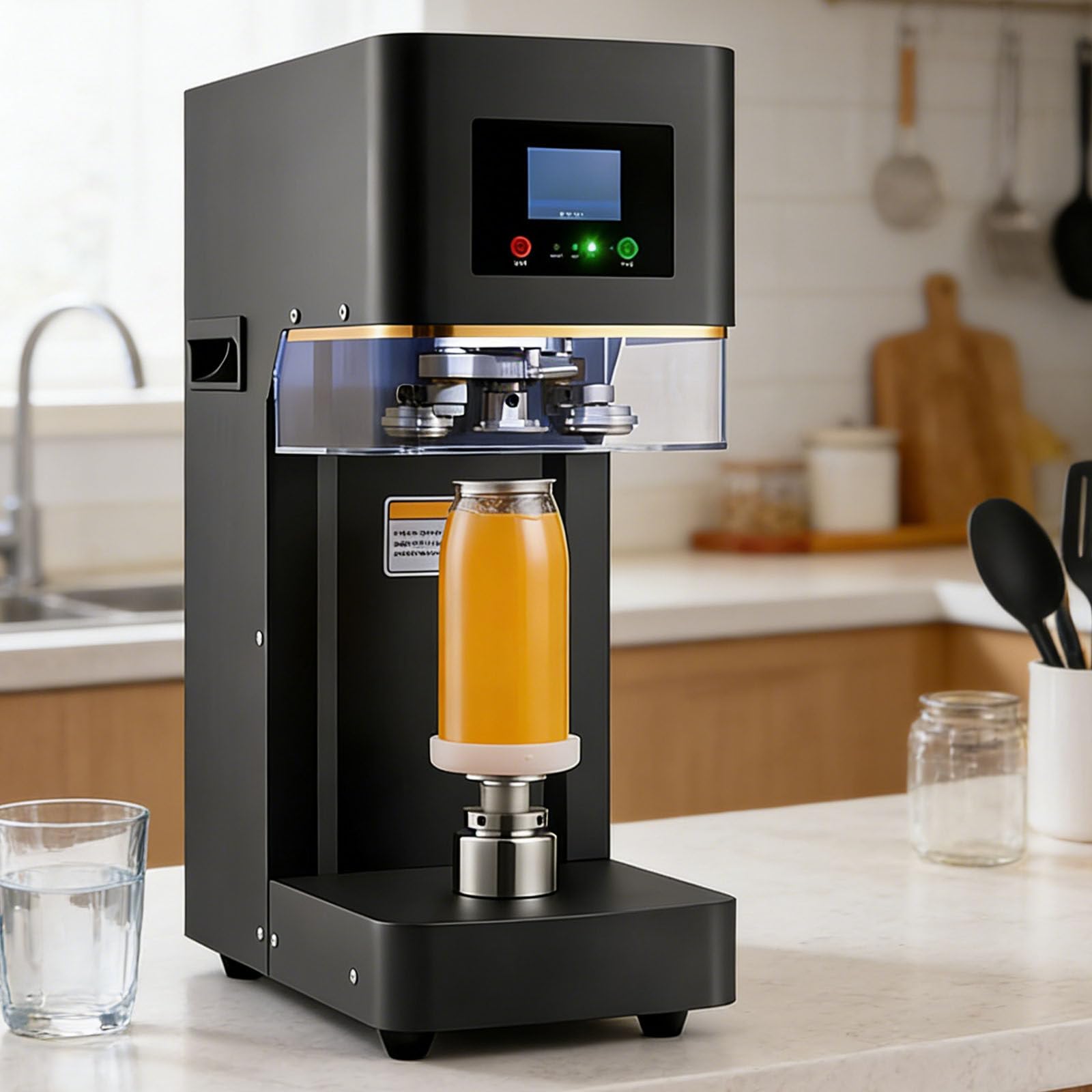 Máquina selladora automática de latas, 140 W, máquina de sellado comercial para recipientes de vidrio y plástico con mostrador, ideal para el hogar y cafeterías