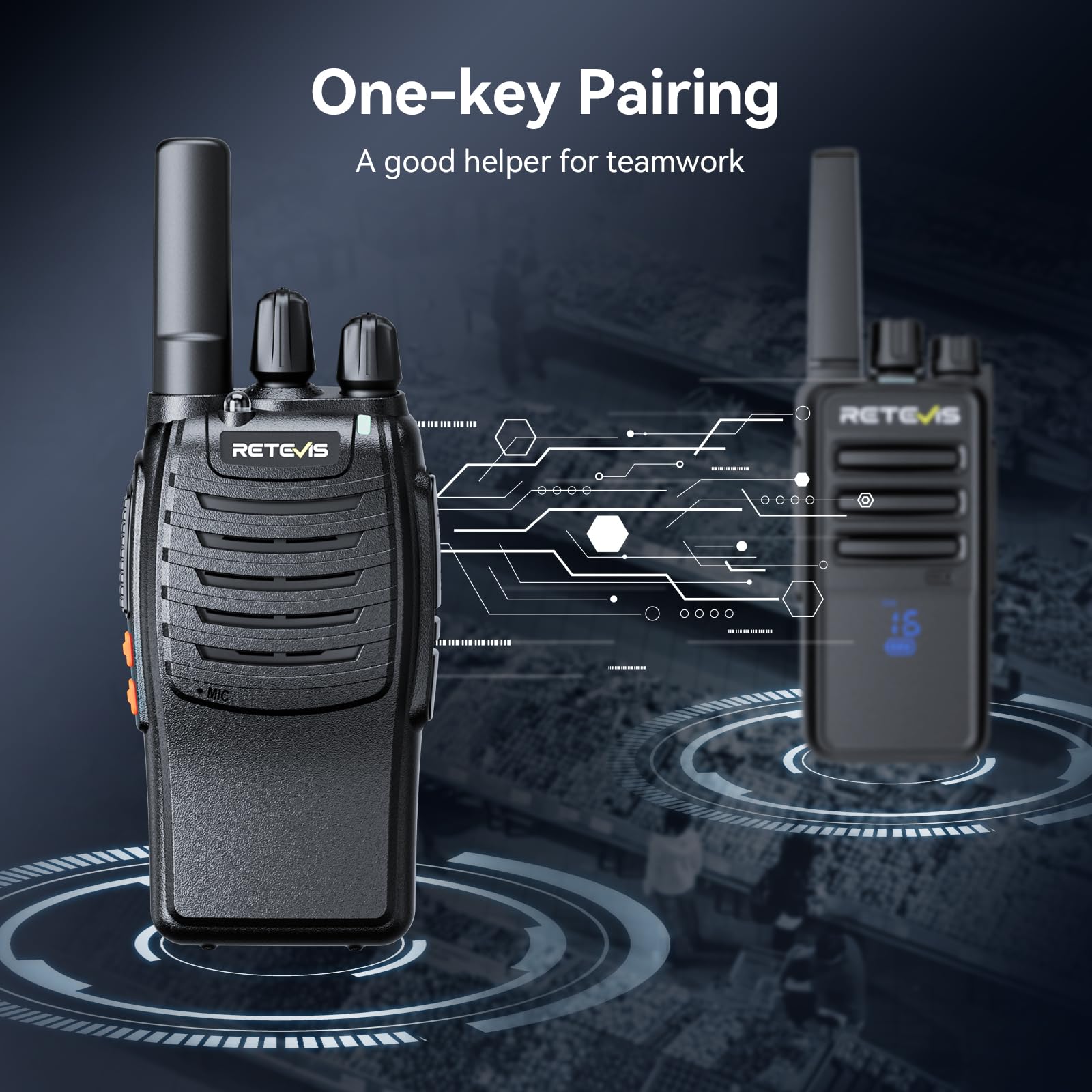 Retevis H777 Walkie Talkie Akumulatorowe, Radiotelefon Dwukierunkowy z Sześciostopniową Ładowarką, Wydajne Ładowanie, LED, VOX, Obsługiwane Walkie Talkie do Bezpieczeństwa, Szkoła (Czarny, 6 Sztuk)