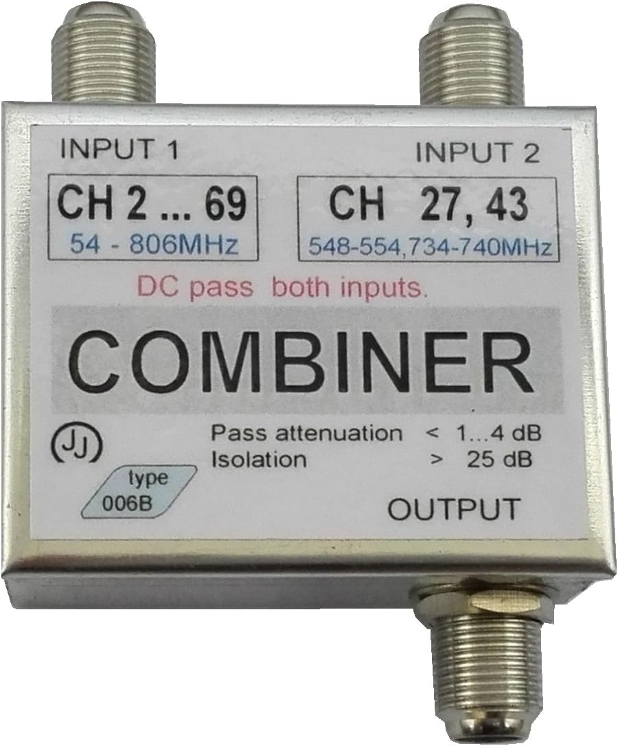 TV Combiner Selective for 2 TV Antennas, 2channels Choose