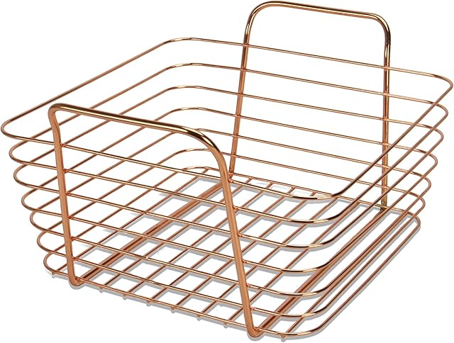 Rose Gold Metal Storage Basket | Bathroom Storage | Wire Basket | Storage Basket for Toiletries, Kitchen Utensils, Toys & More | M&W (Small)