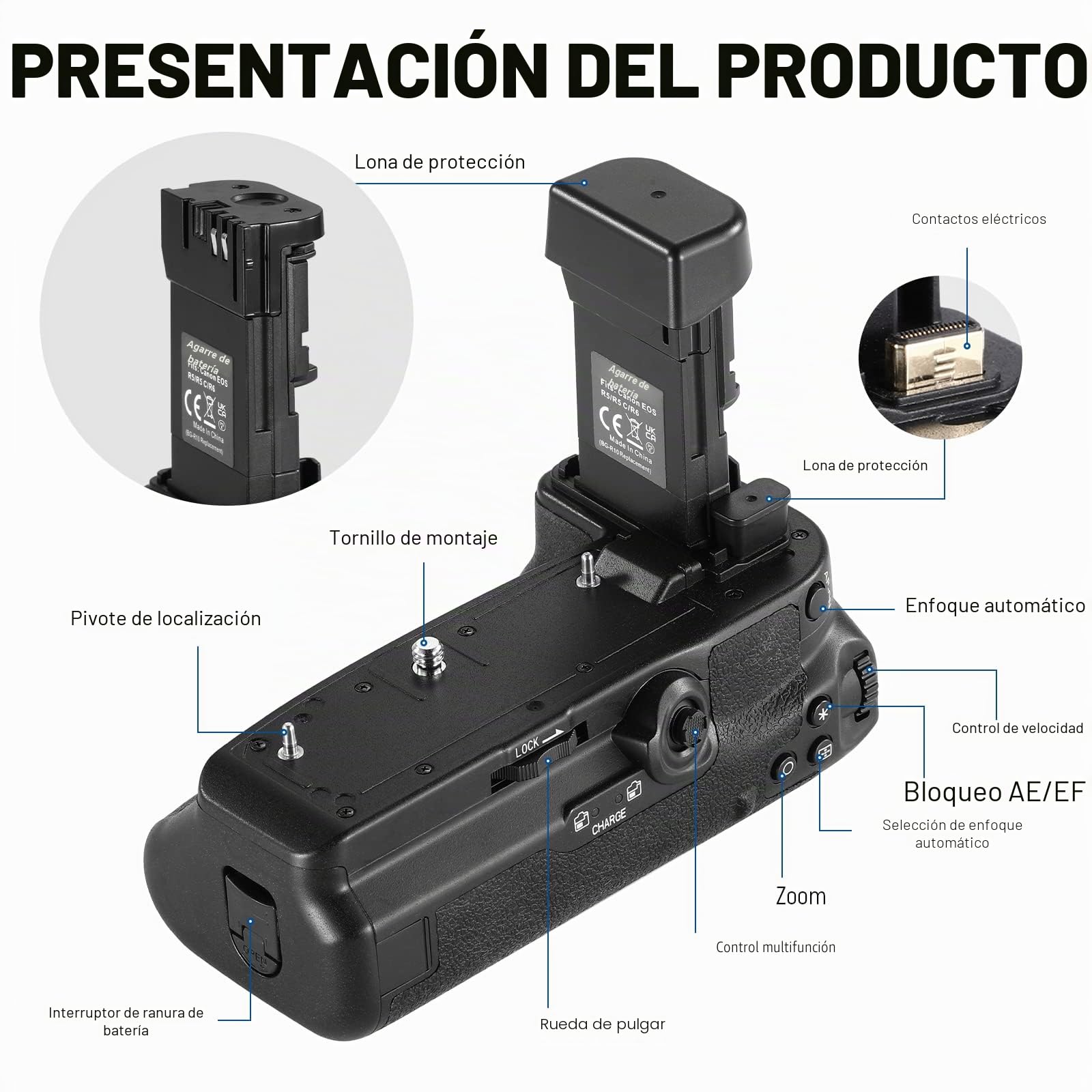 NEEWER Reemplazo de Empuñadura de Batería para BG-R10 Compatible con Canon EOS R5 R5C R6 R6 Mark II Cámaras sin Espejo, Alimentado por Baterías LP-E6N/LP-E6NH para Disparo Vertical Estable