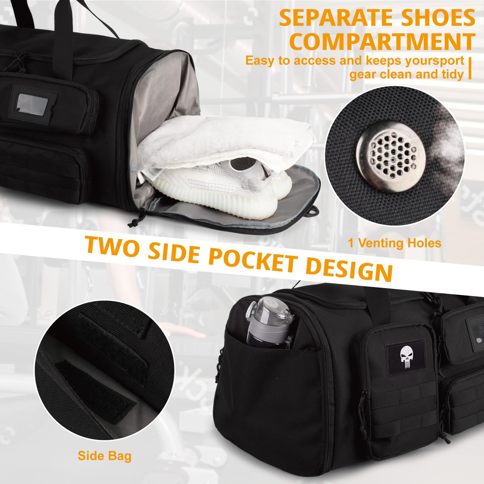Borsa da palestra espandibile da uomo, borsone sportivo tattico 3 in 1 con scomparto per scarpe, resistente all’acqua, ideale per sport e viaggi nel weekend