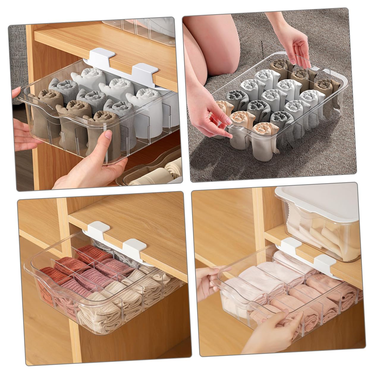 Organisateur de Chaussettes à Tiroir Transparent Pet, 15 Compartiments