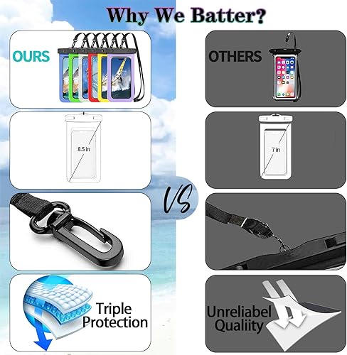 Miniatura 4 de Famoby Paquete de 5 bolsas impermeables universales multicolor de hasta 8.3 pulgadas, bolsa seca, nivel de protección IP68, deportes al aire libre