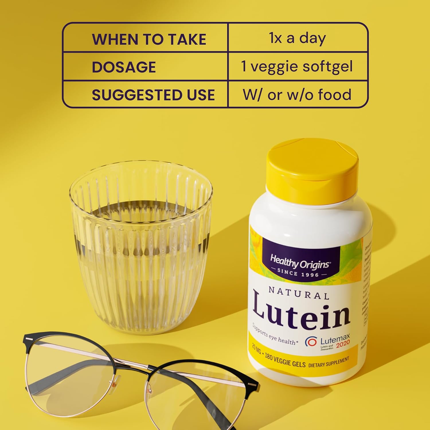 Healthy Origins Lutein 20 mg (Lutemax 2020 with Zeaxanthin, Non-GMO, Vegan, Eye Support), 180 Veggie Gels
