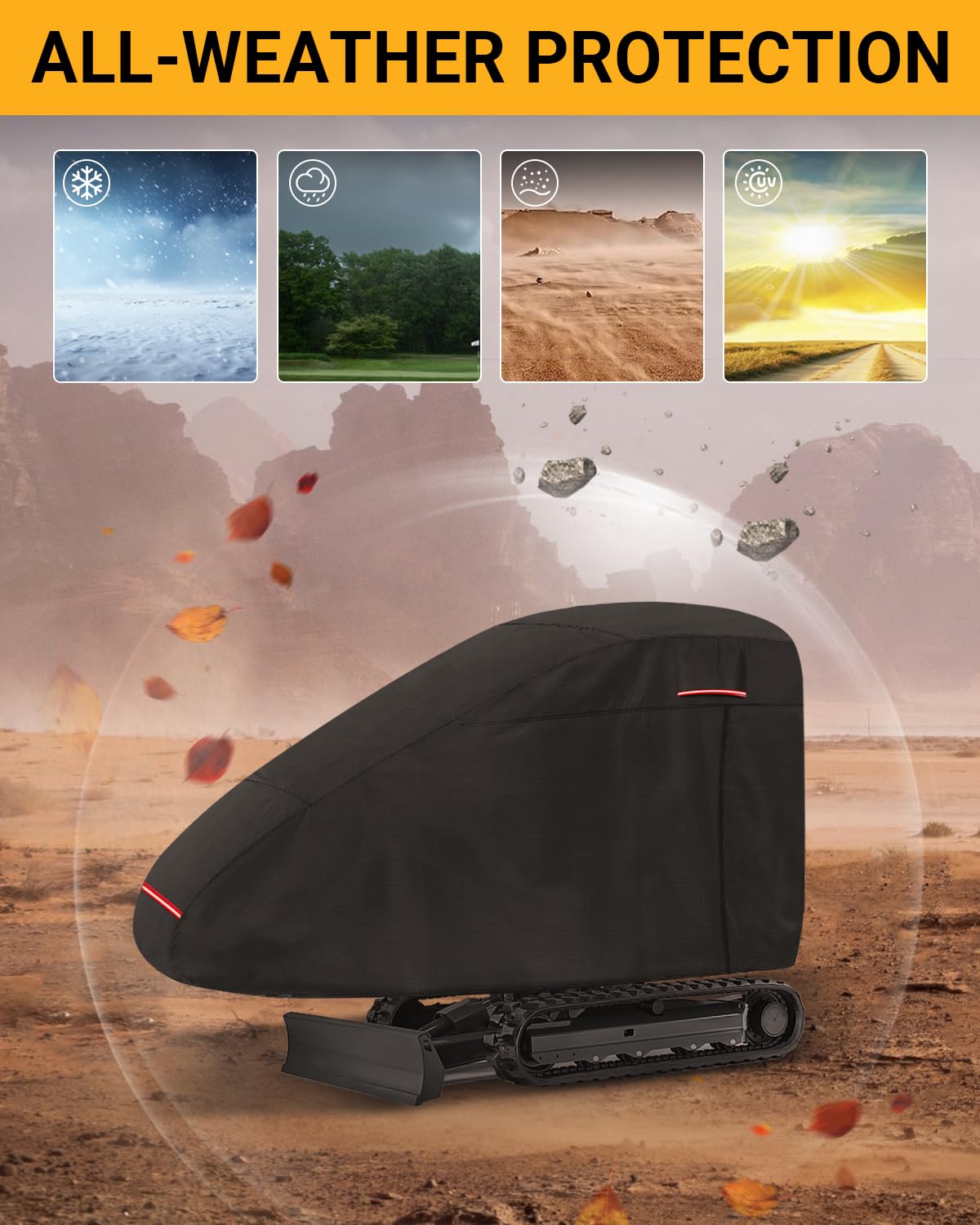 Baggerabdeckung Minibagger Abdeckung Schutzhülle für Minibagger Regenschutz und UV-Schutz mit Reflektierendem Streifen winddichter Schnalle und Reißverschluss 300 x 160 x 74 cm
