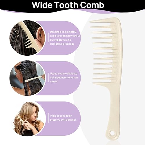 Miniatura 6 de Cepillo desenredante para cabello para mujer, cabello rizado y húmedo, cepillo para desenredar, peine de dientes anchos, peines de cola de rata para