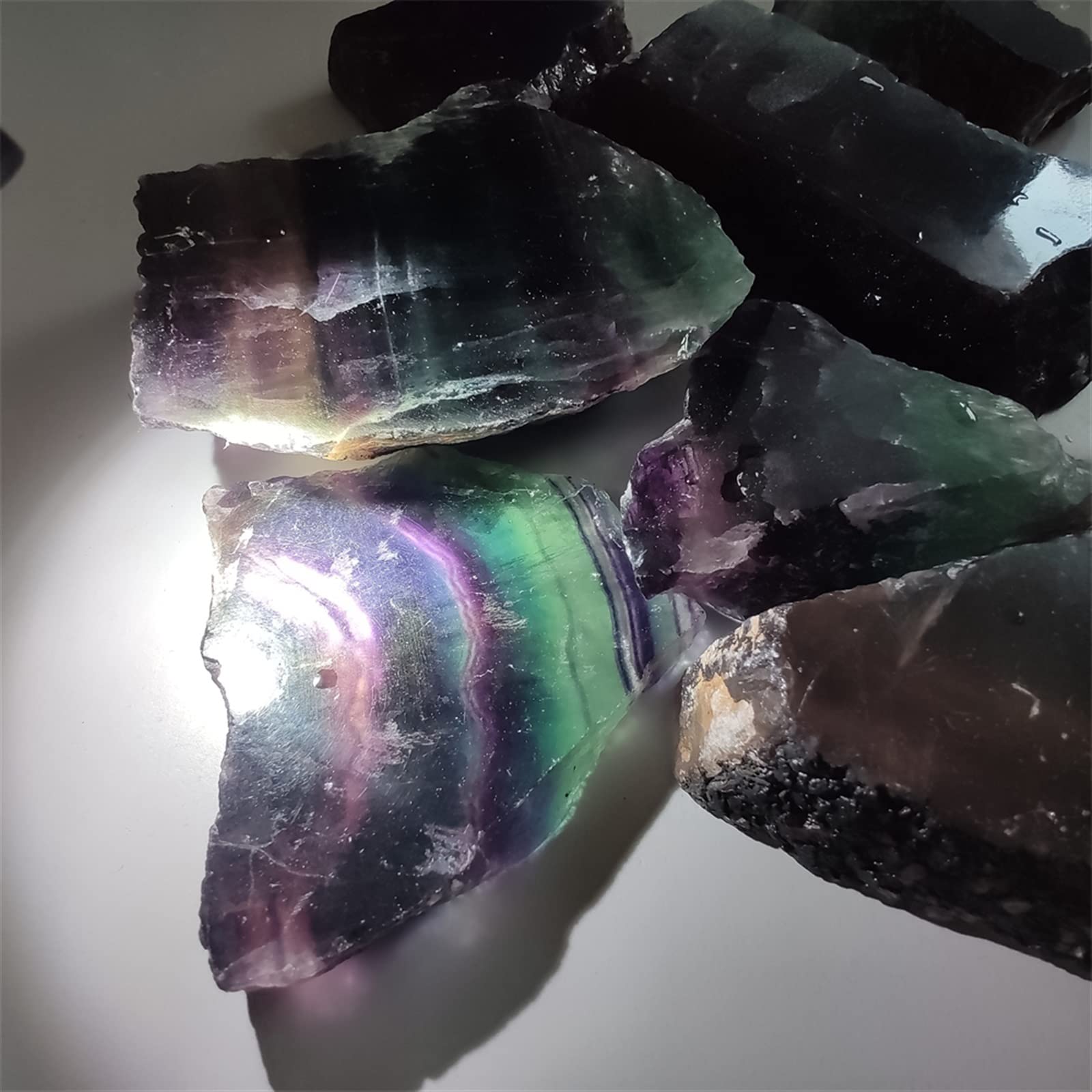 FUERLI 100g Fluorite Grezza Naturale Pietra Grezza Cristalli di Quarzo Roccia Acquario Decorazione della Stanza di Casa Pietra Preziosa zhimo Raccolta domiciliare