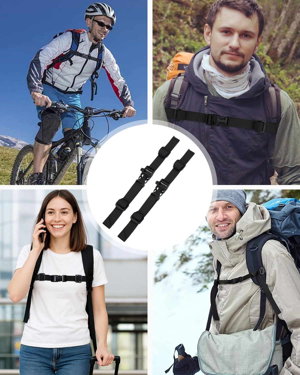 2 Pezzi Cinghia Toracica Regolabile per Zaino con Fibbia e Fischietto,Cinturino per Zaino Antiscivolo Resistente,per Adulti,Bambini,Scolastico,Viaggio all'Aperto(Nero)