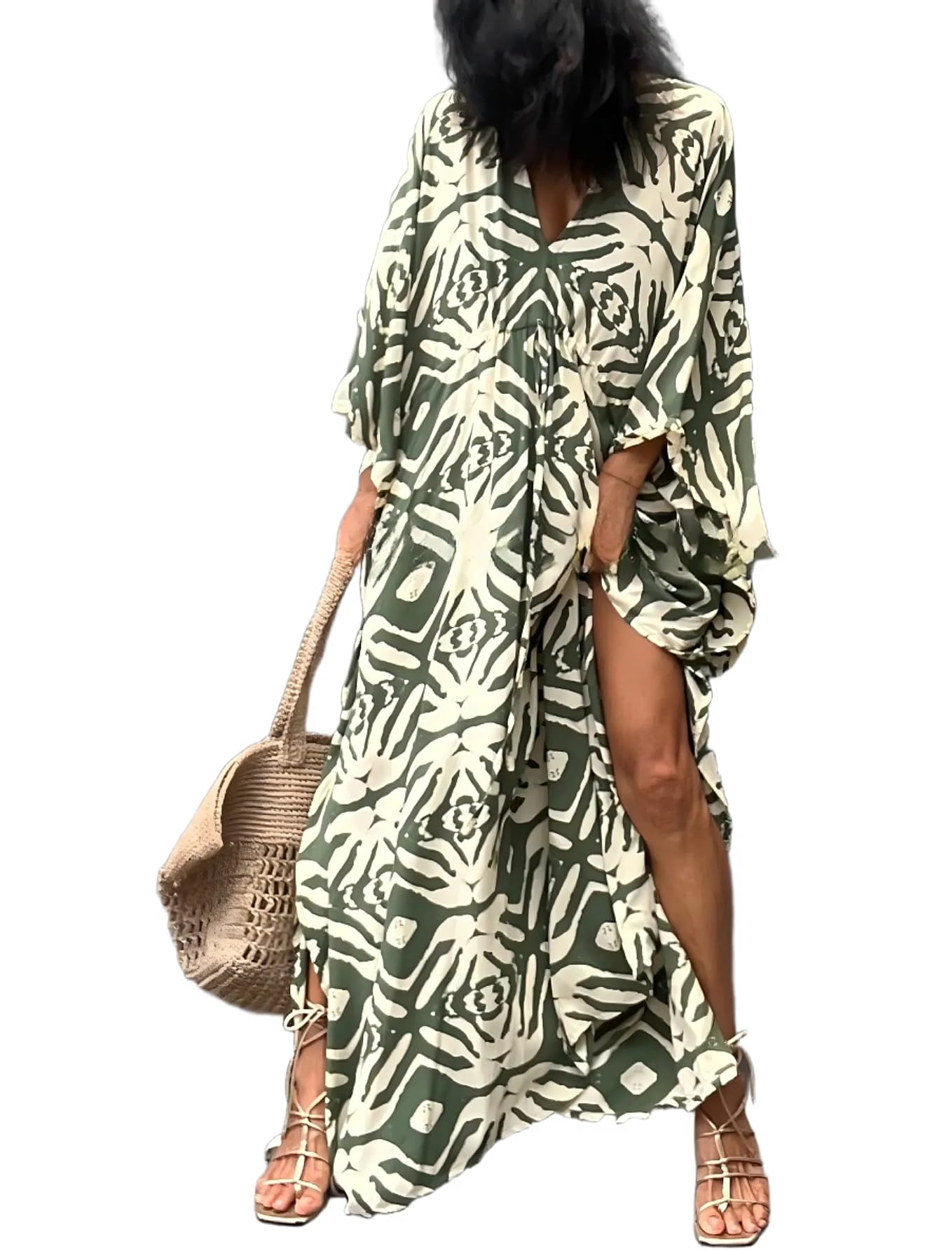 Kaftan Dresses for Women V-Neck Boho Plus Size Caftan for Beach Bathing Suit Cover Up for Moomoo Dresses