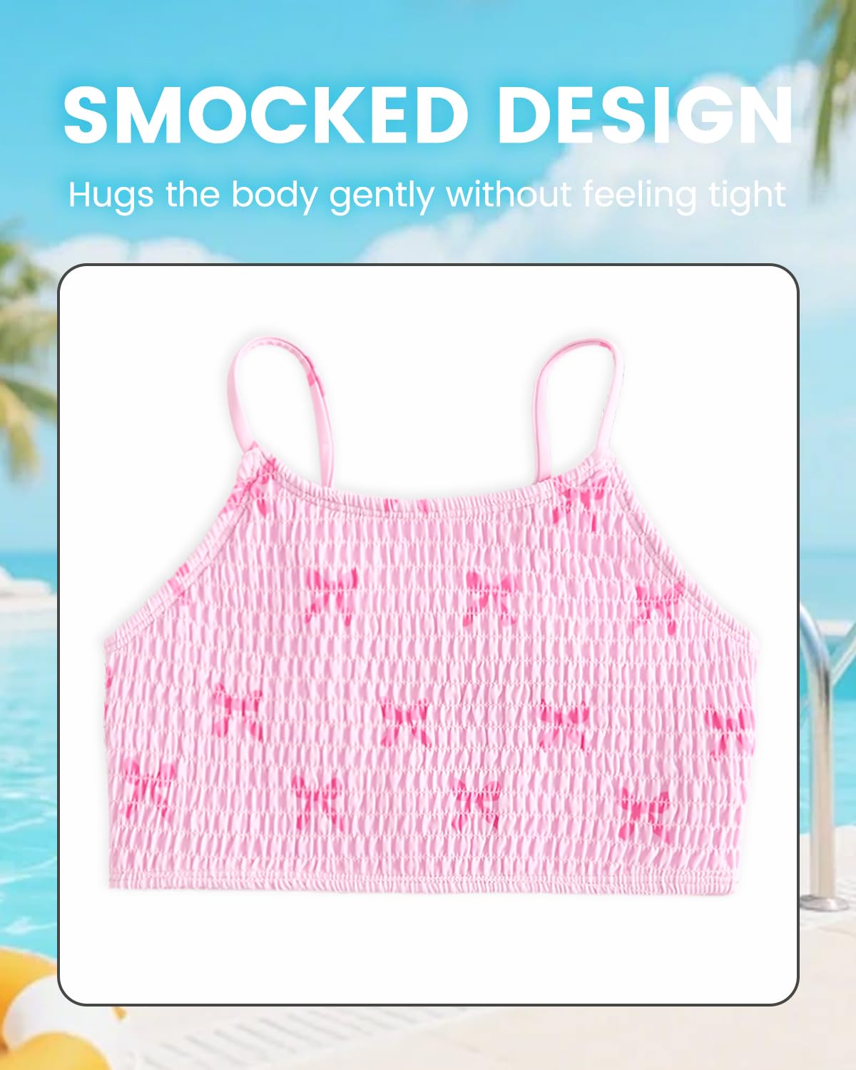 JiAmy Traje de baño de 3 piezas para niñas, estampado fruncido, tirantes ajustables, conjunto de bikini con falda, traje de baño de 7 a 13 años