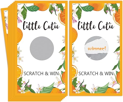 Minatee Paquete de 60 tarjetas para rascar Little Cutie Little Cutie Baby Shower Games Orange Theme Tarjetas raspar para Little Cutie Baby Shower