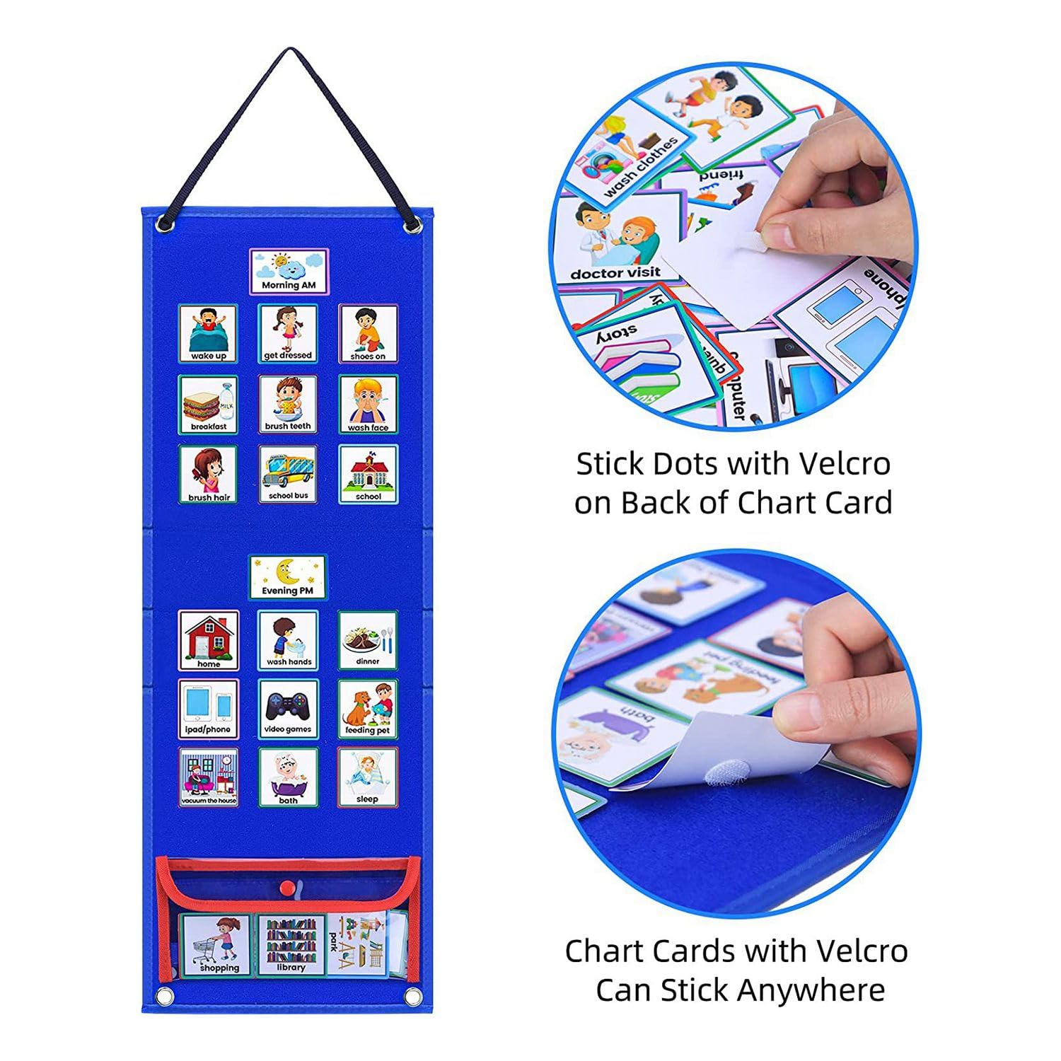 Calendario per bambini, 2 in 1, diagramma di routine quotidiana 'autismo, agenda giornaliera per bambini, routine visione, planner settimanale per bambini con 70 carte, calendario per