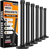 Payivsve Industrial Pipe Shelf Brackets 12-Inch Black Heavy Duty Rustic Floating Shelf Hardware 6 Pack 140 lbs Capacity