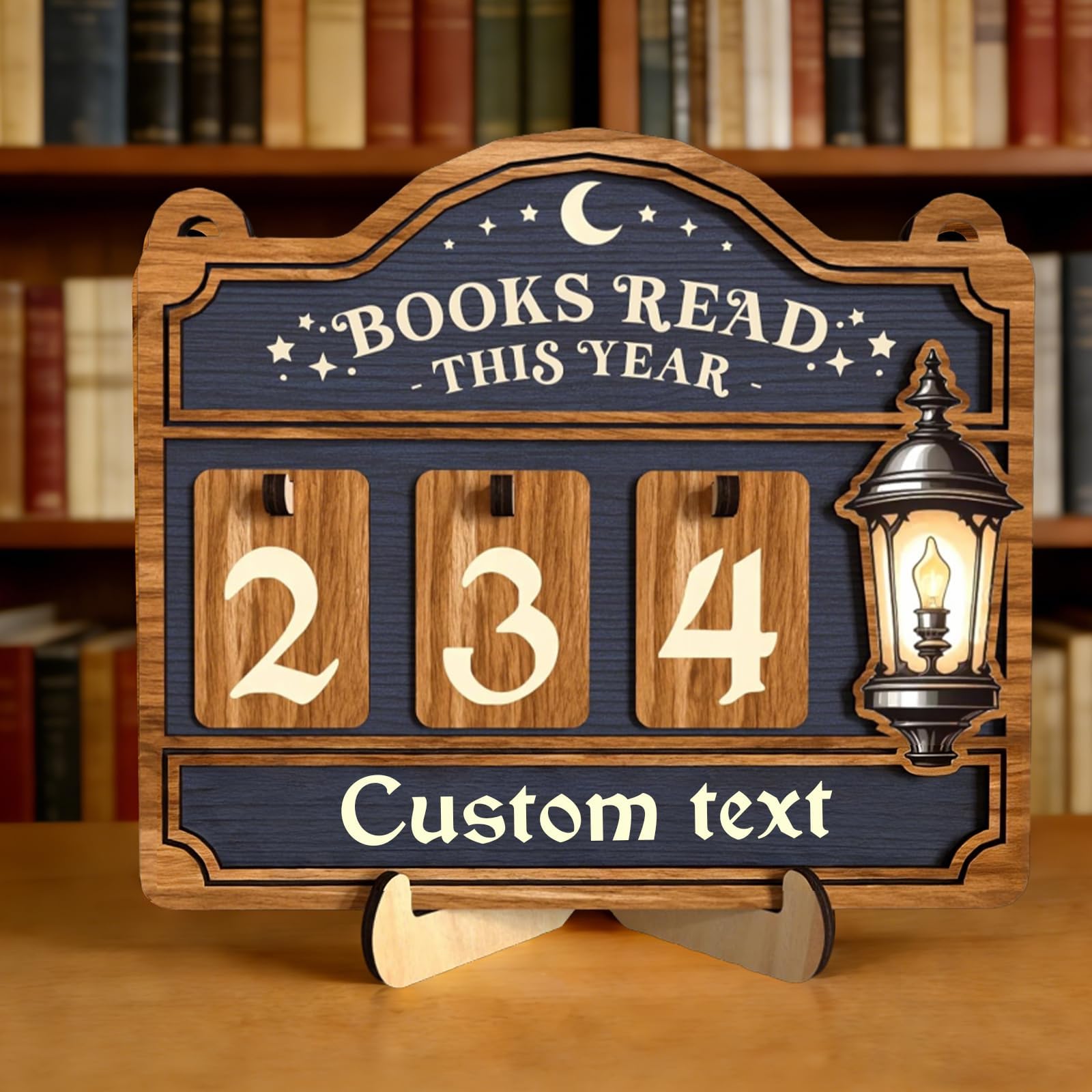 Personalized Book Counter Tracker - Books Read This Year Counter Engraving text, Wooden Book Tracker & Bookshelf Decor, Book Lovers Gifts for Readers, Bookworm, Book Club (Rectangular Book Tracker)