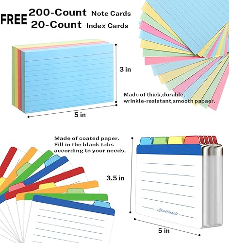 Miniatura 4 de Neando Bamboo Index Card Holder for 3x5 Cards – Wooden Organizer with Lid, 4 Compartments, 600-Card Capacity, Includes 20 Thick Index Cards & 200