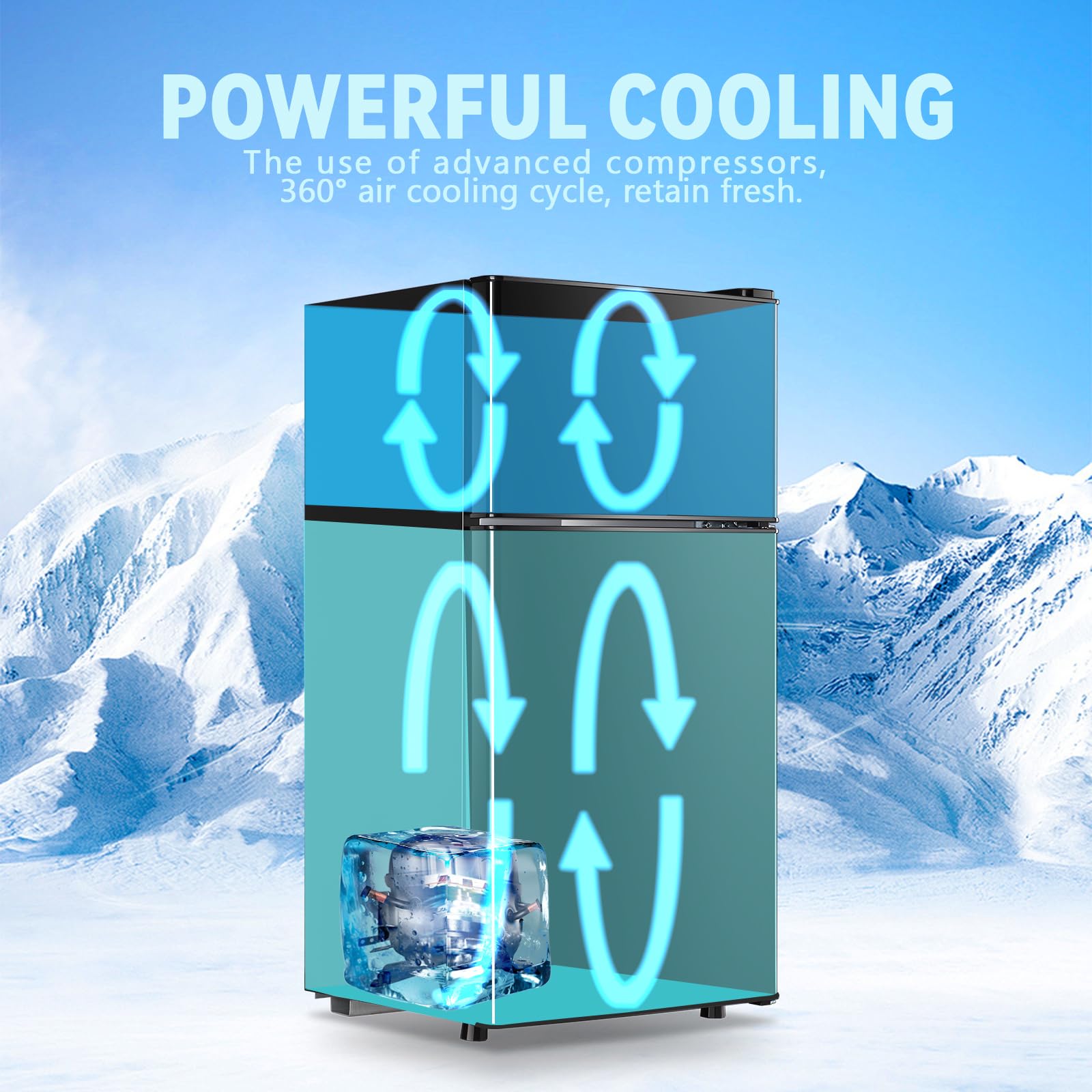 Tacool Mini Fridge With Freezer 2.4 Cu.Ft Mini Refrigerator Freezer Double Doors 7 Modes Temp Suit For Apartment Bedroom Office Black on Fridge.com - View 5