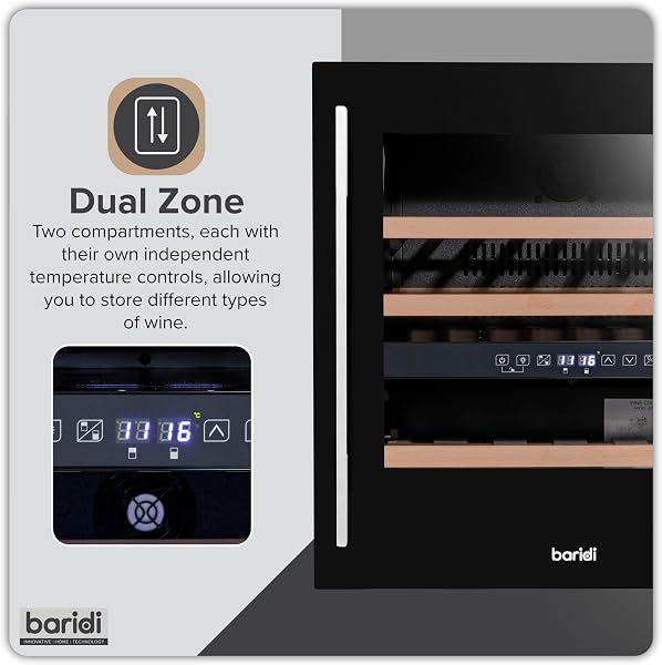Dellonda Baridi 60cm Built-In 36 Bottle Wine Cooler with Beech Wood Shelves and Internal LED Light, Black - DH117 - 4