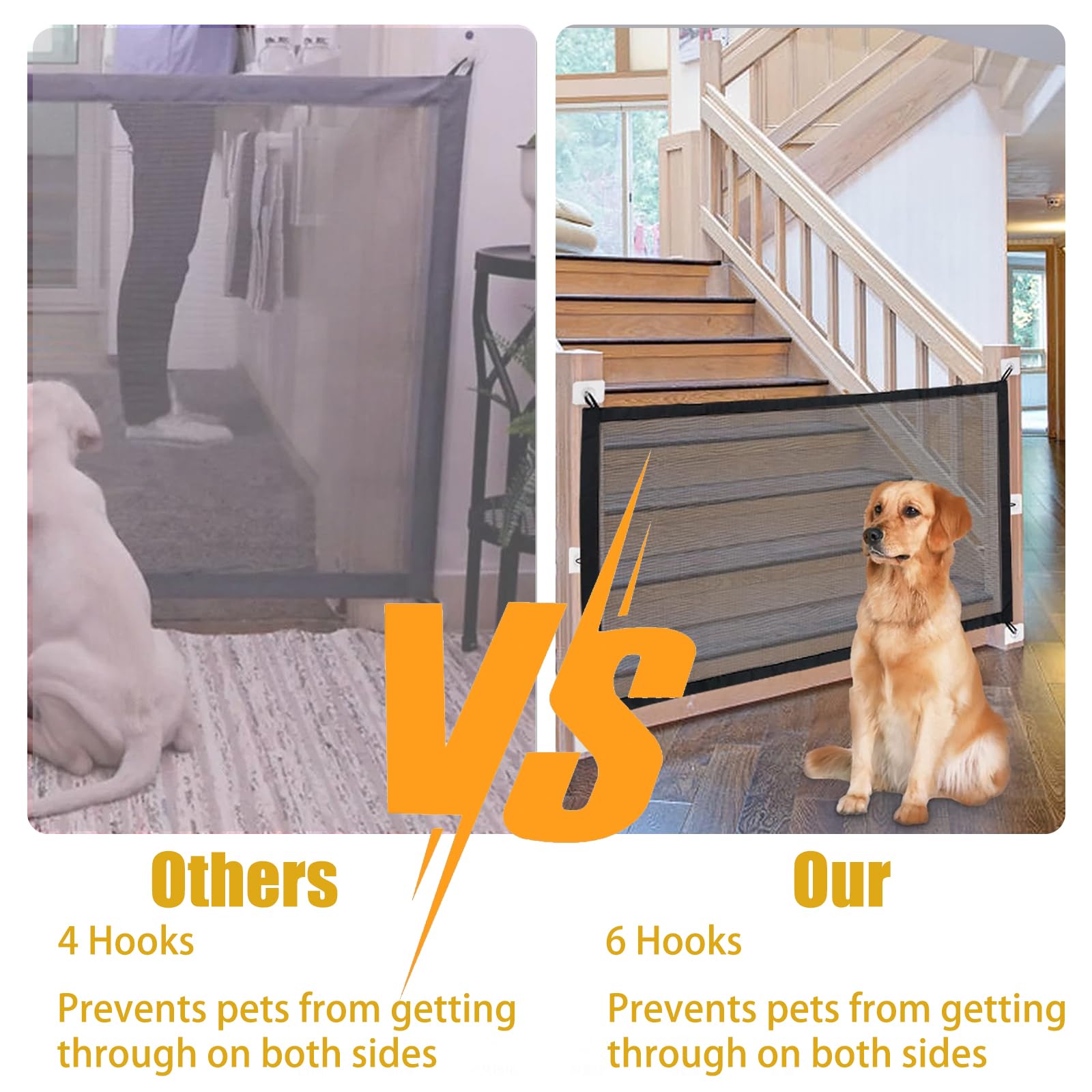 Barrera Perros Y Niños Valla Seguridad Perros 72x110cm - Plegable, Portátil  - Con Ganchos Adhesivos - Interior/Exterior Puerta De Seguridad Para Perros, image size:1600x1600