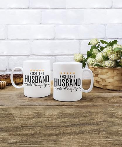Vista 5 de ODDITEES Taza de café Funny Husband con texto en inglés "Excellent Husband Would Marry Again", 15 onzas, color blanco