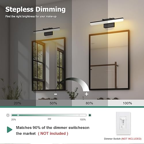 Miniatura 4 de Lámpara LED negra de 15.7 pulgadas para tocador de baño, 5 CCT, accesorio de montaje en pared regulable con ángulo ajustable, iluminación moderna