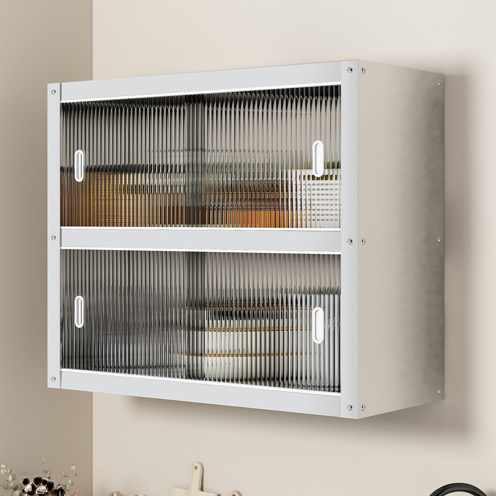 Armario de cocina de acero inoxidable flotante con almacenamiento hermético y alta carga
