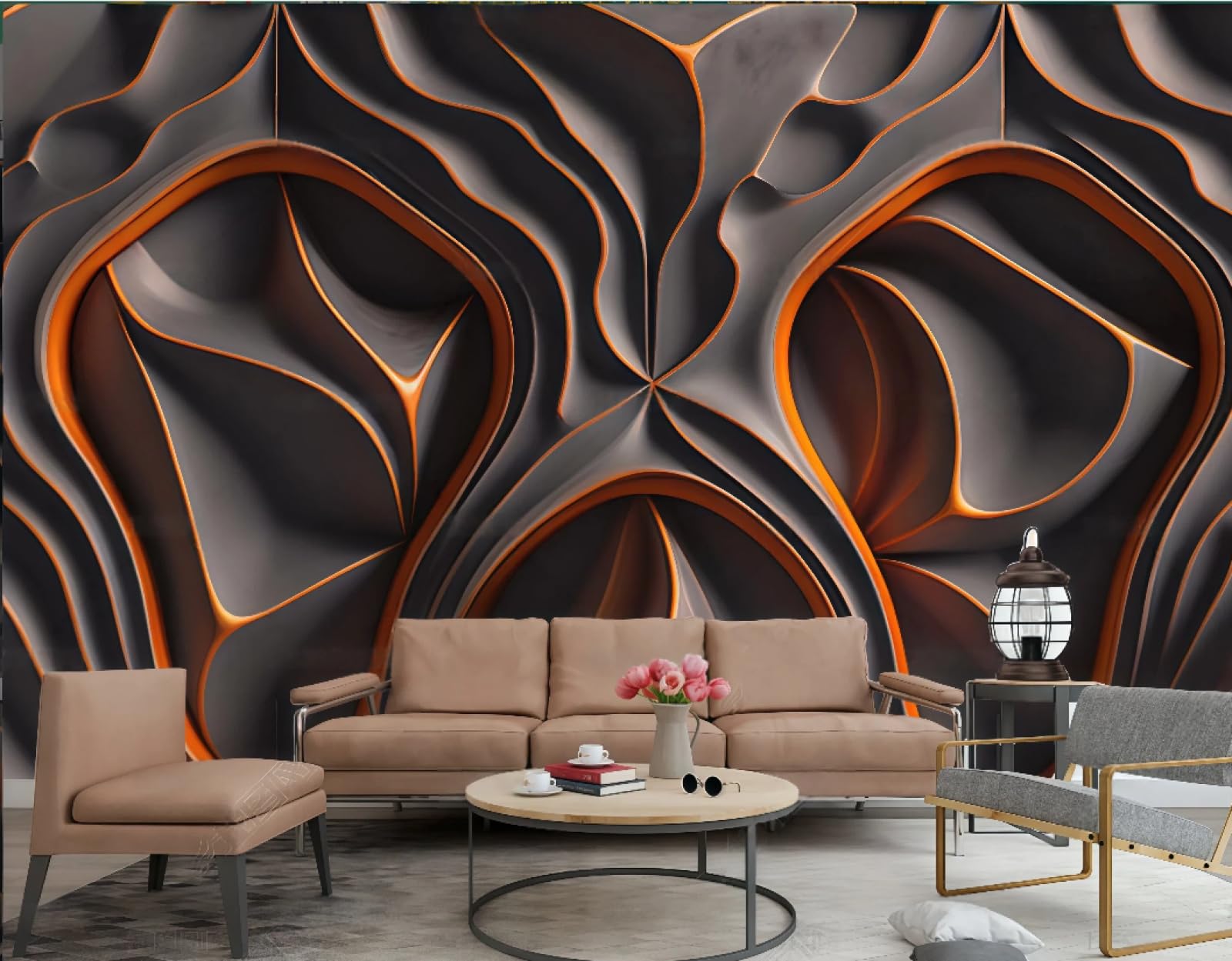 Trójwymiarowa tapeta abstrakcyjne pomarańczowe linie specjalny kształt tłoczony marmurowy wzór TV Sofa tło tapeta salon restauracja kawiarnia ścienna, 3D, 250x175cm