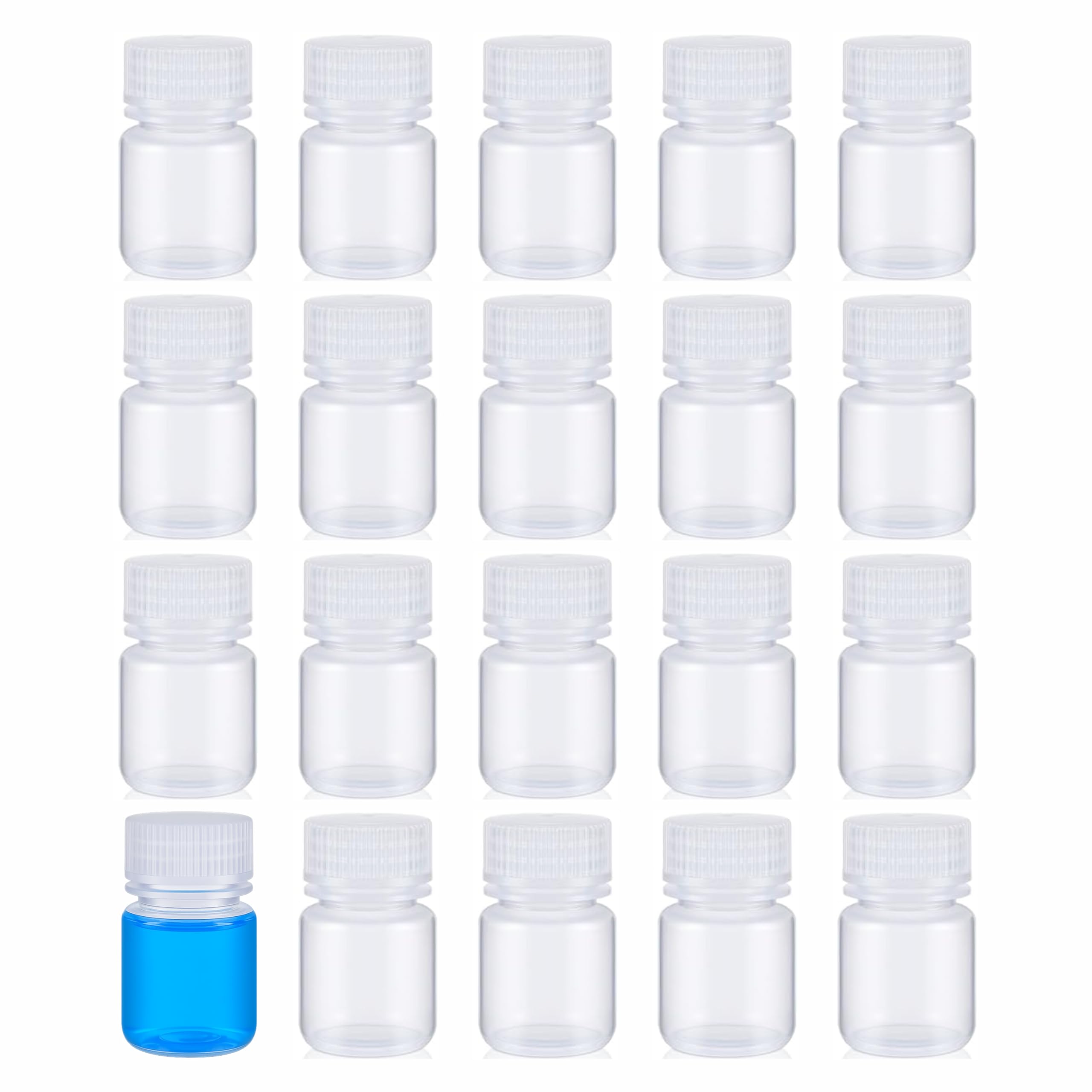 kaushik india 20 pcs 1oz/30ml plastic reagent bottle, laboratory grade polypropylene wide mouth with screw cap, plastic sample bottles for scientific classrooms or storage at home