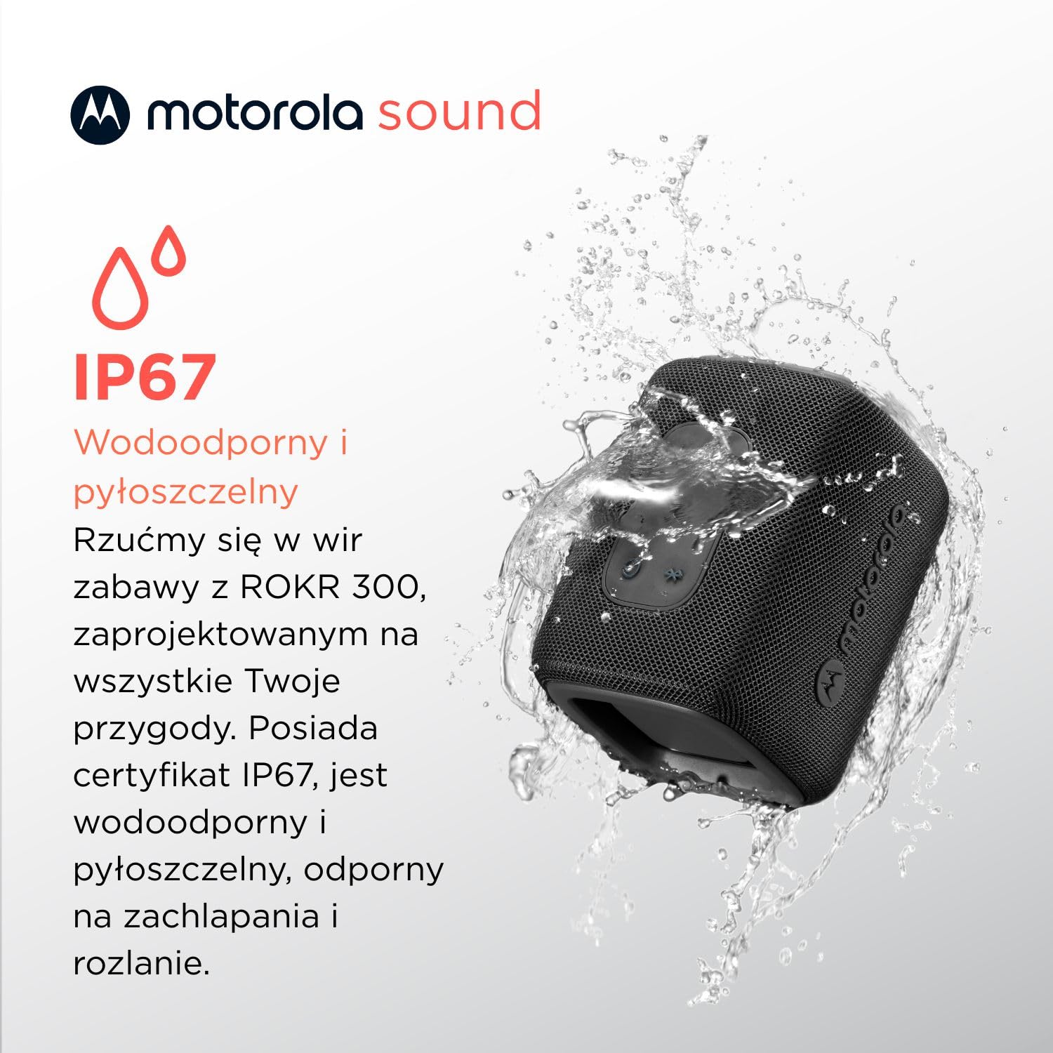 Motorola Sound - Głośnik Bluetooth 5.3 ROKR 300 – przenośny bezprzewodowy o mocy 7 W – kompaktowy, wodoodporny i pyłoszczelny IP67 – 12 godzin odtwarzania, czarny