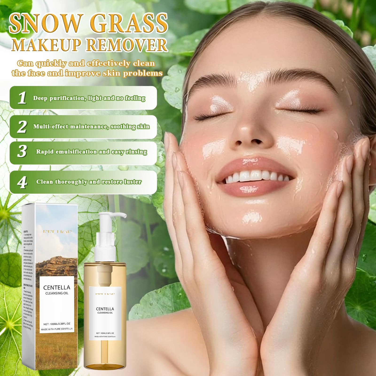 2PCS Centella Cleansing Oil + Centella Facial Cleanser, Centella Asiatica Extract from Madagascar, Centella Cleanser, Korean Facial Cleansing Oil, Suitable for Sensitive Skin — view 4