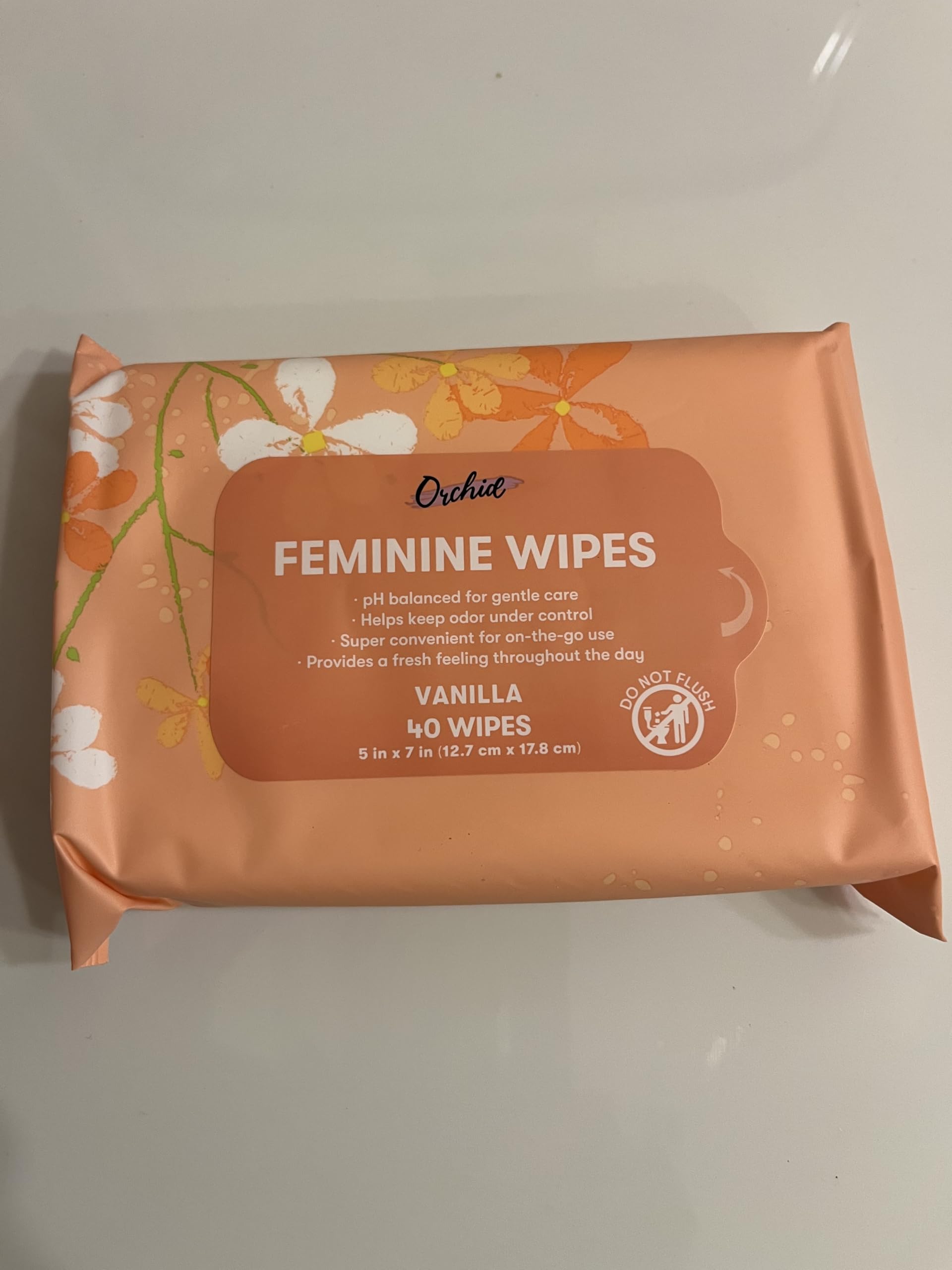 Orchid Feminine Wipes Vanilla Scent pH Balanced for Gentle Care 40 Wipes 5 in x 7 in
