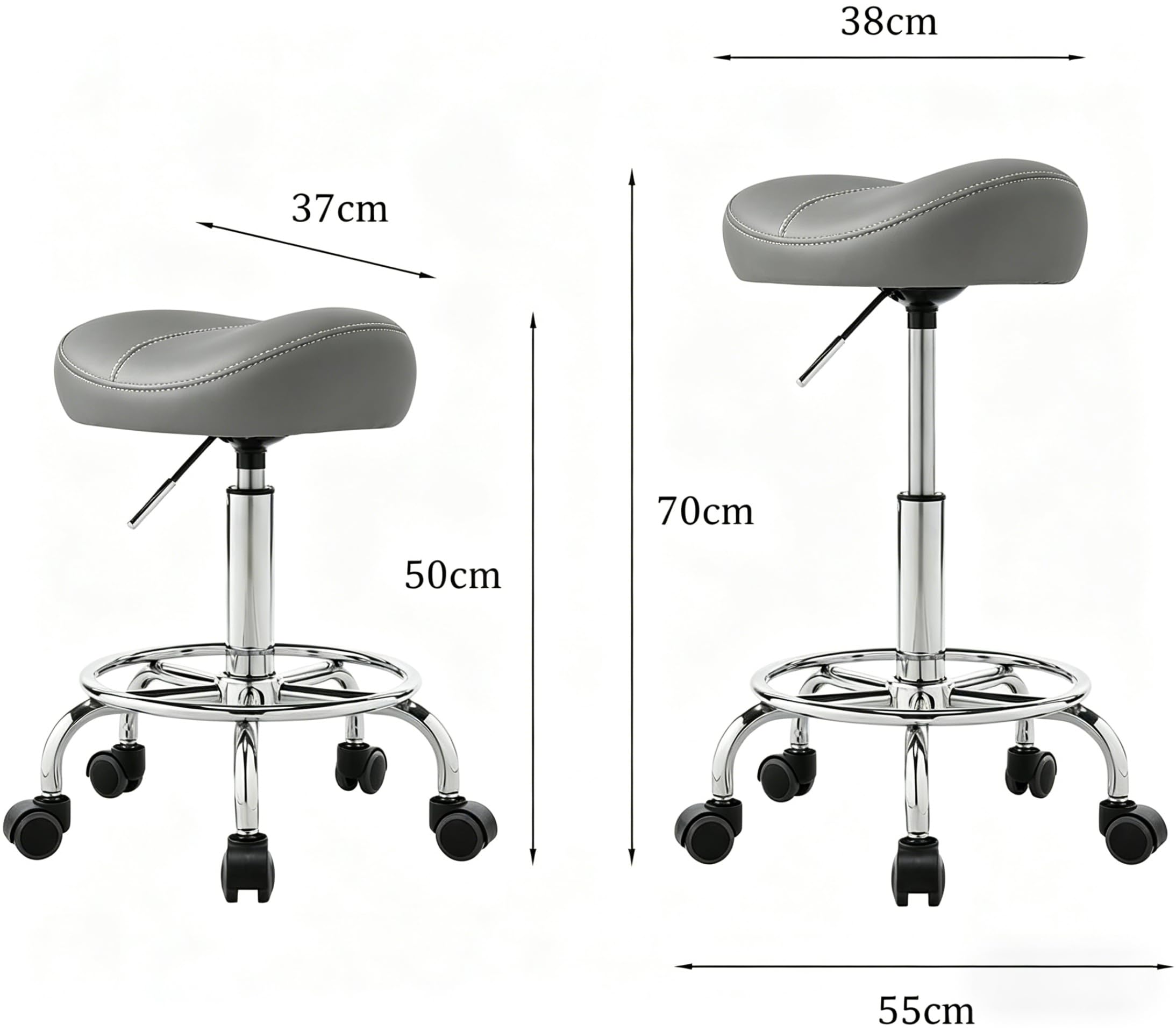 Balama Sattelhocker höhenverstellbar 50-70 cm mit Rollen, bis 150kg, ergonomischer Rollhocker, 360° drehbar, Robustes Kunstleder mit dickem Sitzpolster, zertifizierte Gasdruckfeder, Grau