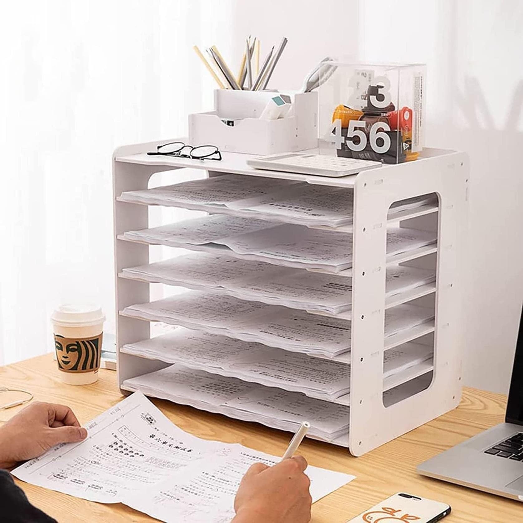 Organizzatore di Carta, 17,5x11,8x15,6 Pollici Organizzatore di File da scrivania, Portadocumenti A3 con 7 Ripiani, Portadocumenti da scrivania, Vassoio per Lettere da scrivania