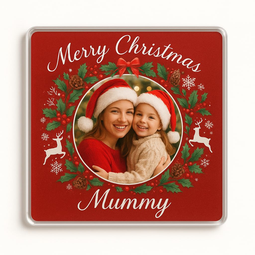 The Plum Penguin Mummy Personalised Photo Acrylic Coaster Gift With Personalised Christmas Photo Design - Festive Keepsake Holiday Decor For 'S Delight