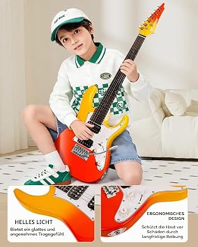 Bullfighter 34 Inch Kids Electric Guitar Beginner Kits ST Style Mini Electric Guitar for Boys Girls Bag Tuner Picks Cable Strap Extra Strings D-120R (Green)