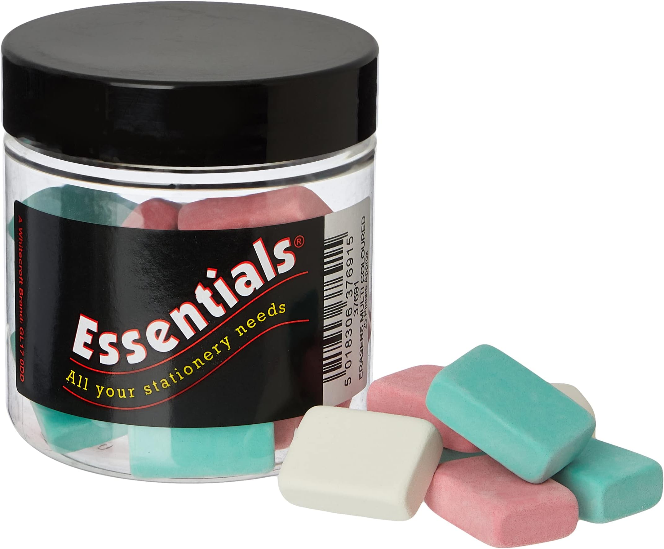 37691 Stationery Tubs Pencil Erasers - Assorted Colours (Pack of 25)