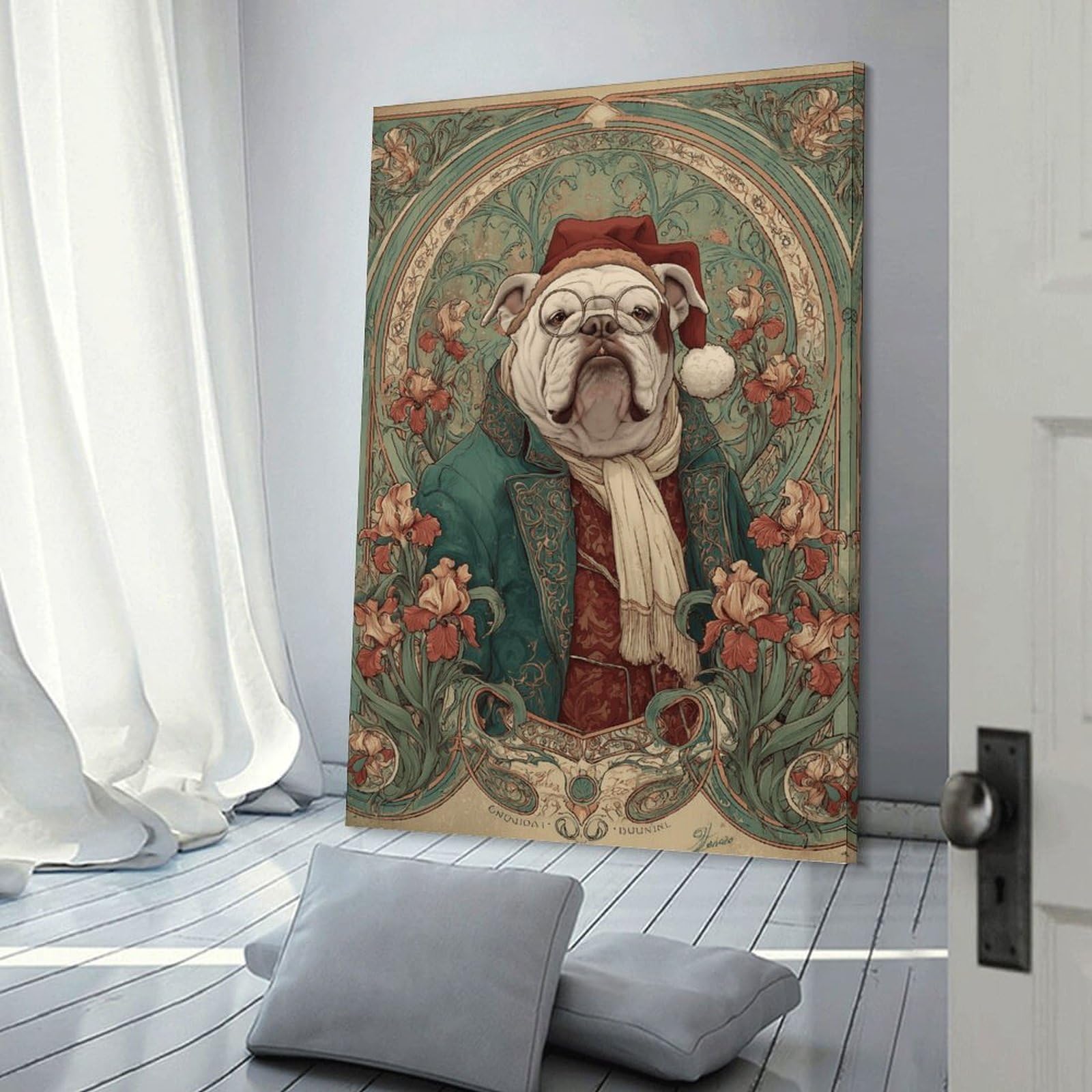 Junmoney Frame-Style-17 Art Nouveau Bulldog Portrait Hanging Wall Art, 08X12inch(20X30cm), For Bedroom Decor, Cosy Corners Or Studios, An Easy Wall Refresh For Bedrooms