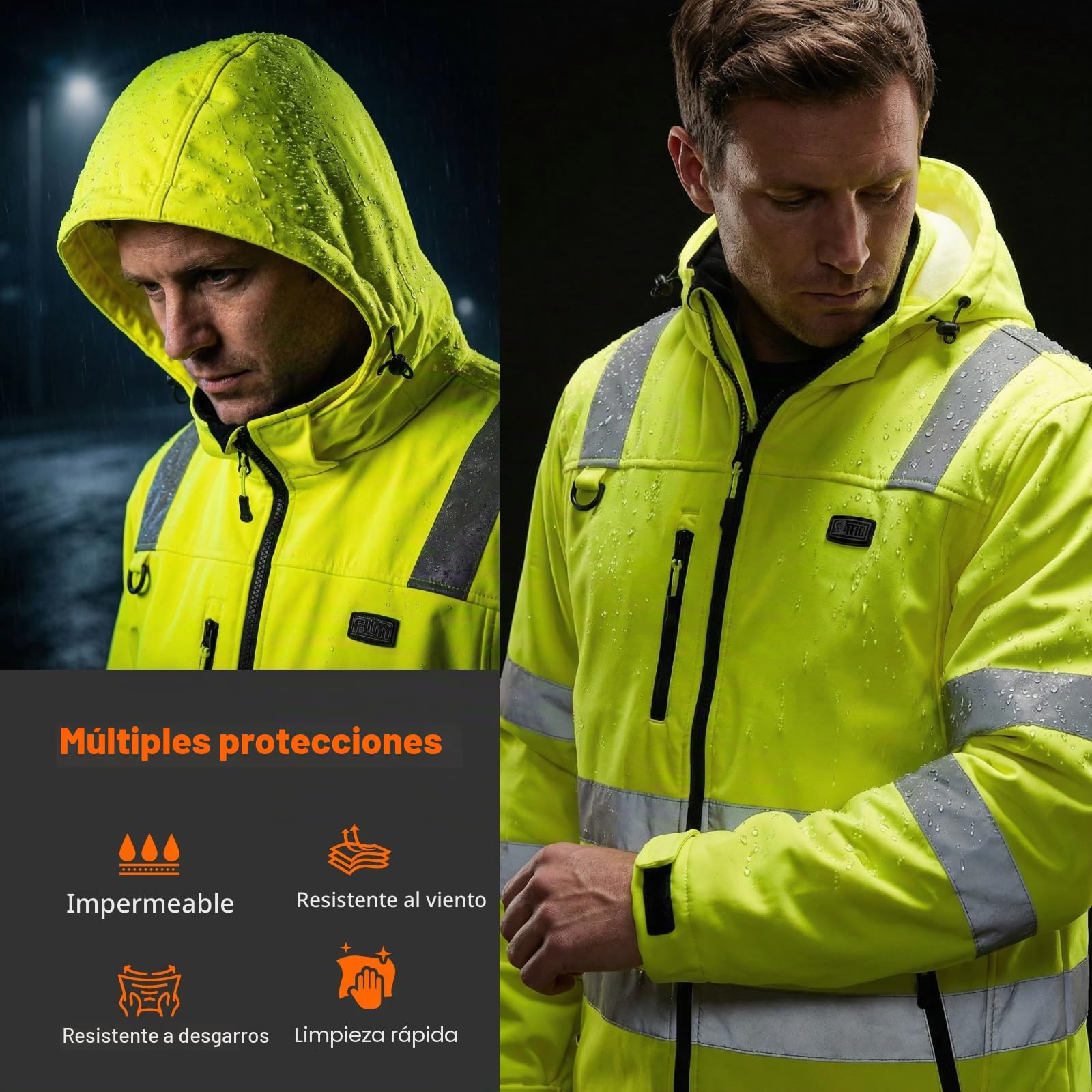 Chaqueta Polar Alta Visibilidad Calentada 4 en 1 para Hombre, Chaqueta de Soldadura Ligera - Batería de 16000 mAh Chaqueta Softshell de Advertencia con 6 Zonas de Calefacción incl Reflectores