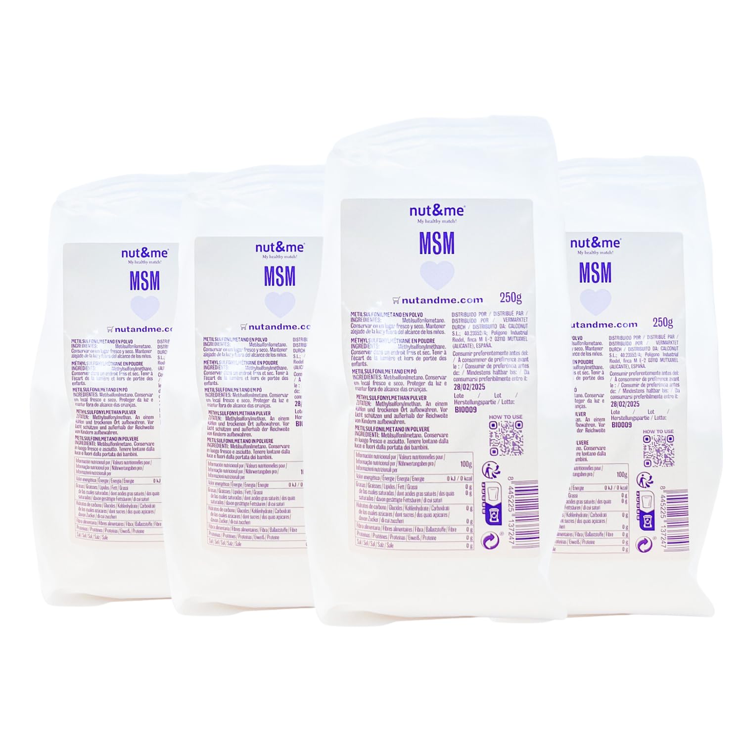 MSM en poudre 1 Kg nut&me | 99,9% Pur | Méthylsulfonylméthane | 100 % naturel | Sans additifs | Végétalien | Keto