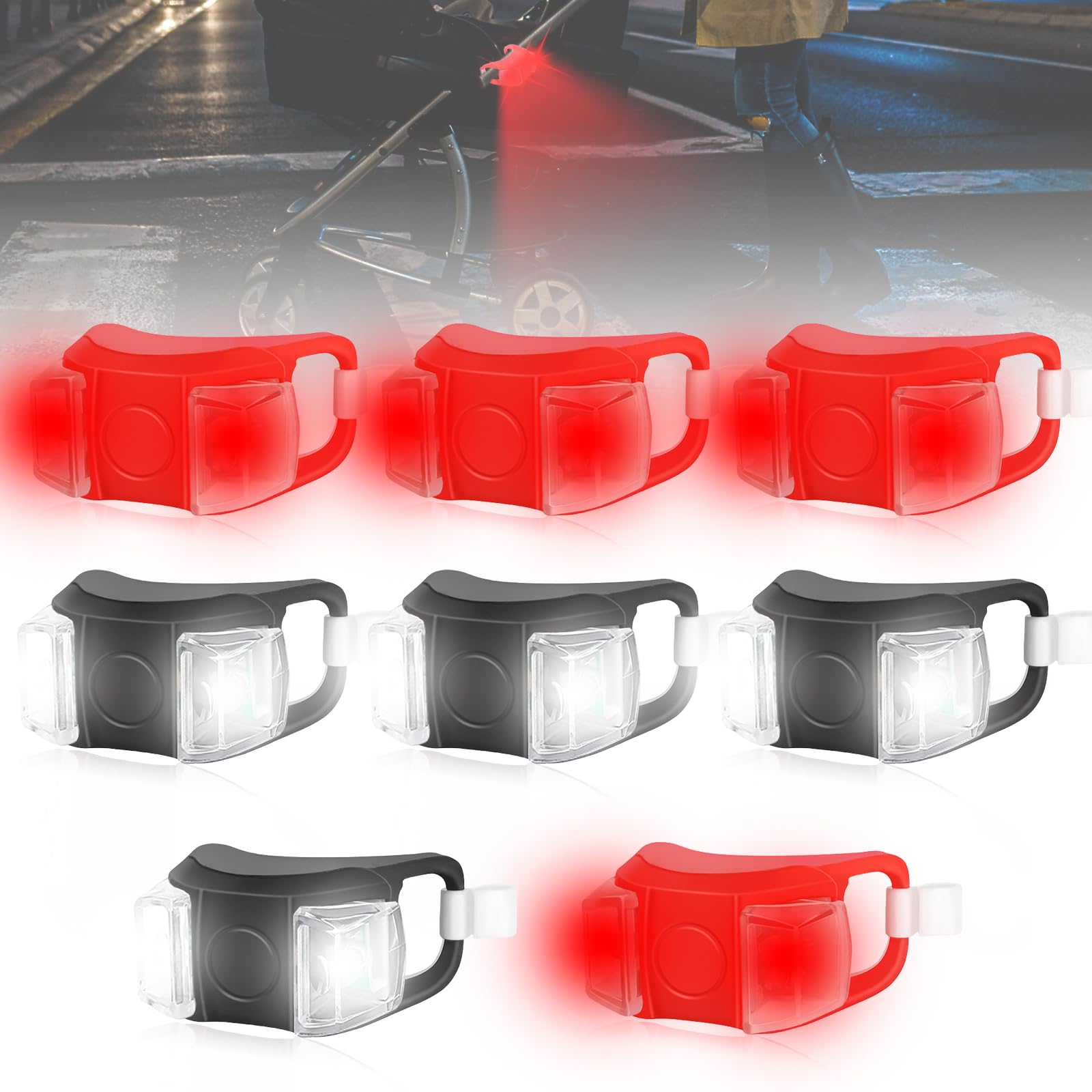 8 Stück LED Kinderwagen Licht, Wasserdichte Kinderwagenlicht, Buggylicht, Silikon Leuchte Lampe Passend für Alle Kinderwagen, Outdoor, Läufer, Jogger, Kinderwagen Beleuchtung Zubehör Baby Geschenk