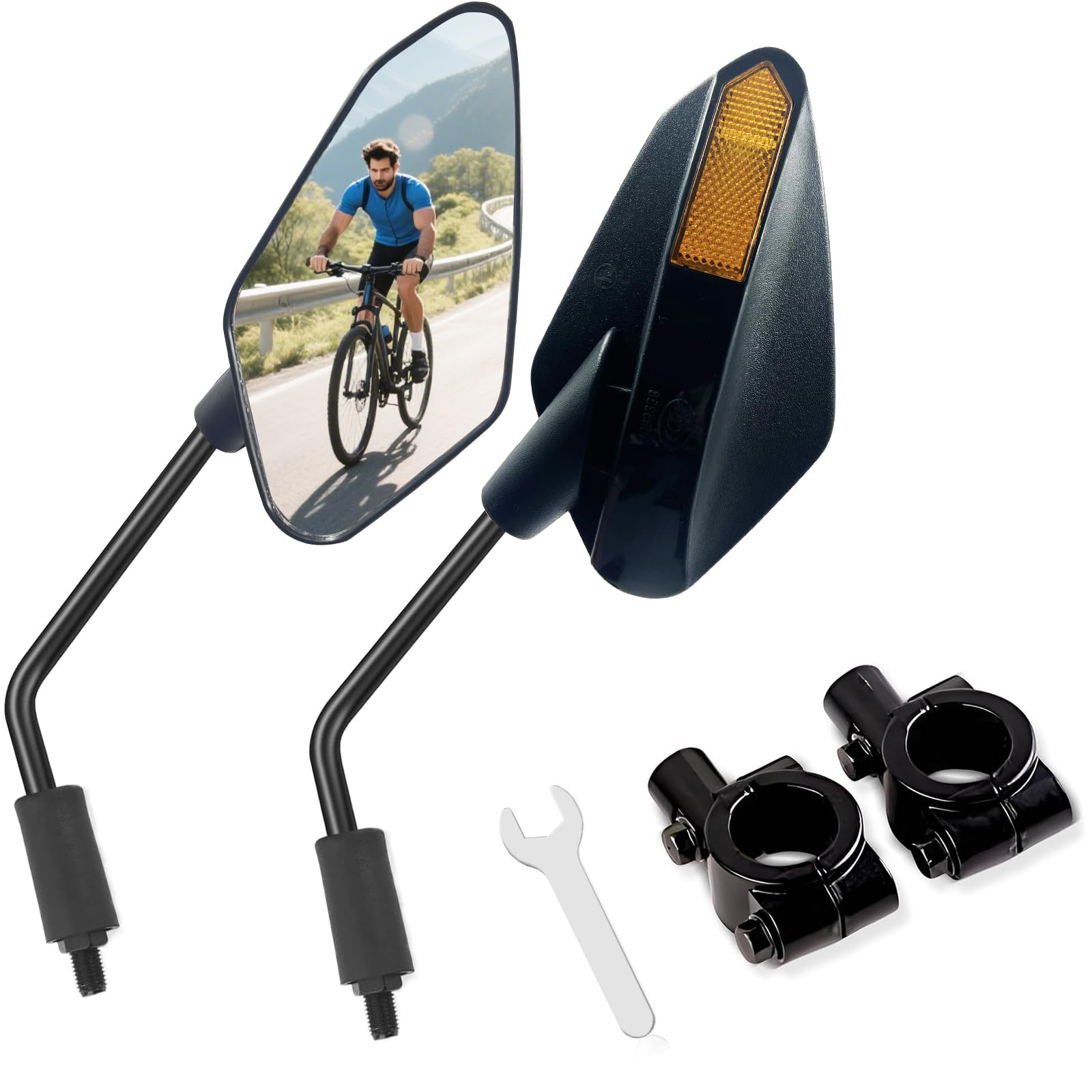 2PCS Bike Mirrors for Handlebar Mount, Bike Rear View Mirror, HD Glass Bicycle Mirrors for E-bike, Mountain Bike, City Bikes & Scooter (Left&Right 0.87-0.98")