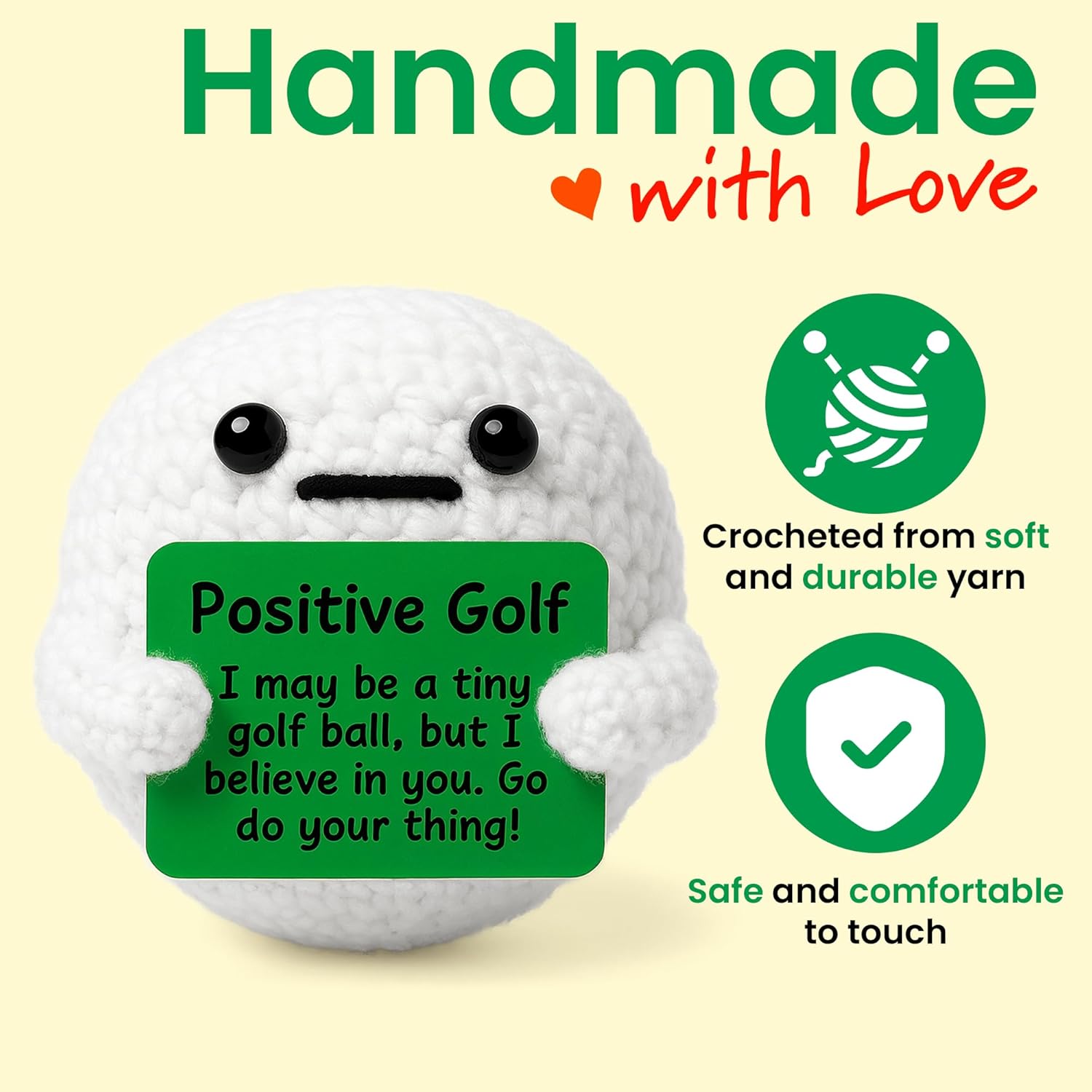 Positive Golf Ball - Emotional Support Crochet Dolls Handmade Positive Crochet Gift for Men Women Golfers Tournament Dad Mom Fathers Day Christmas Easter Birthday Stuff