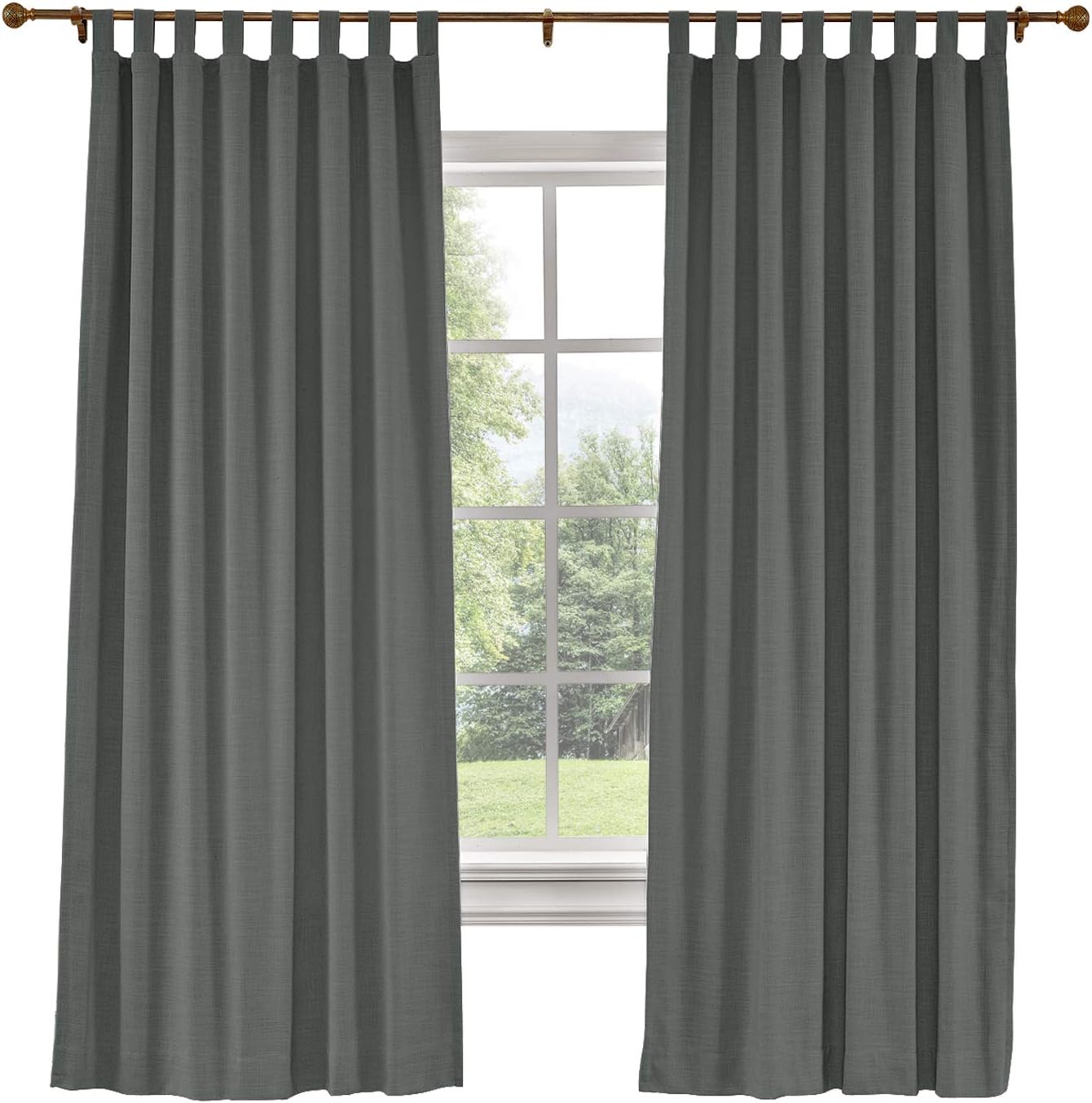 ChadMade 50“W x 96" L Polyster Linen Drapes with Blackout Lining Tab Top Curtain for Sliding Door Patio Door Living Room Bedroom, (1 Panel) Grey Beige Tallis Collection