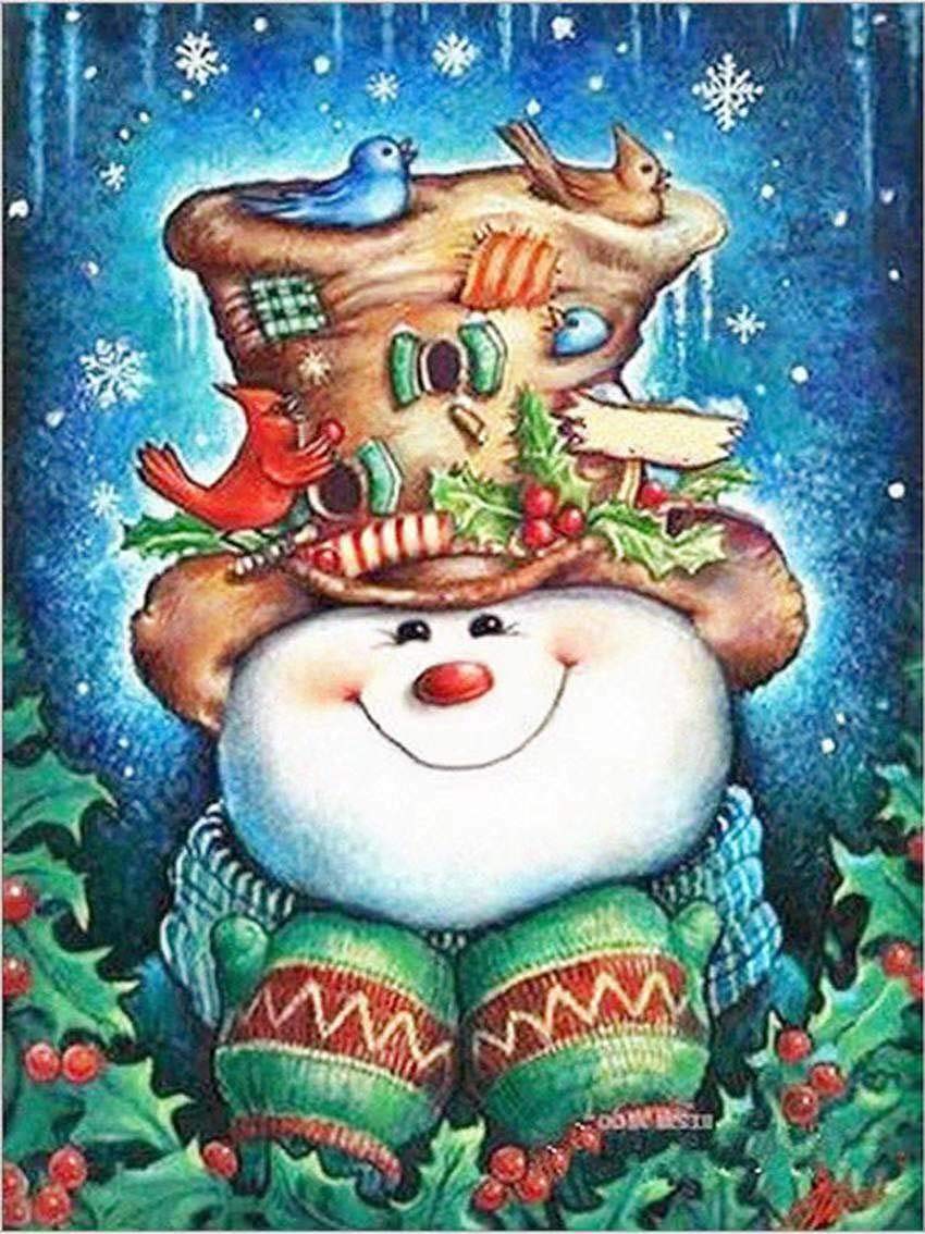 Apomelo12×16 inches DIY Diamond Art Painting Kit Christmas Snowman Diamond Art Christmas Diamonds Beads for Adults,Bird Nest Snowman