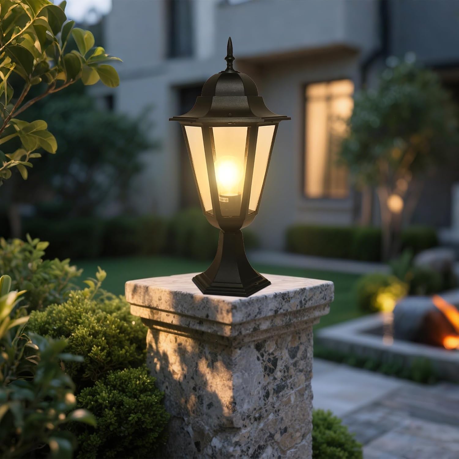 NOUVO Black Outdoor Post Light with Aluminum Body & Glass Diffuser, IP44 Waterproof, E27 Socket (Bulb Not Included), 100-240V, CE/RoHS Certified, Perfect for Garden, Patio, Front Porch Lighting