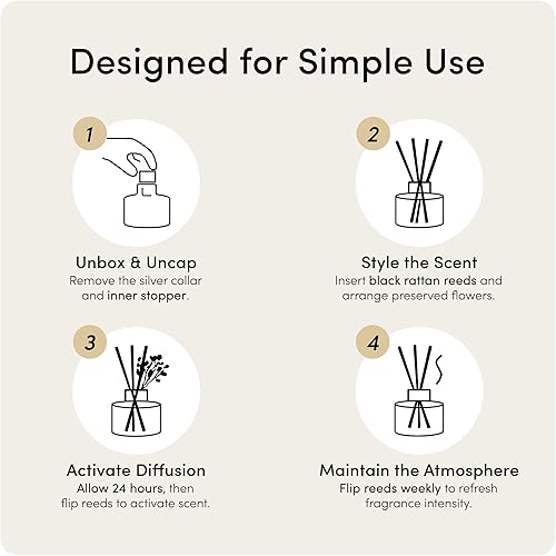 Miniatura 4 de 6.7 fl oz, 200ml Difusor de varillas de lavanda con flores púrpuras en botella de vidrio con varillas de ratán negro