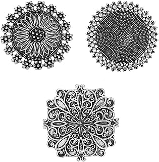 Jewellery Afghani Oxidised Silver Plated Combo of 3 Rings for Women and Girls (Adjustable Size)