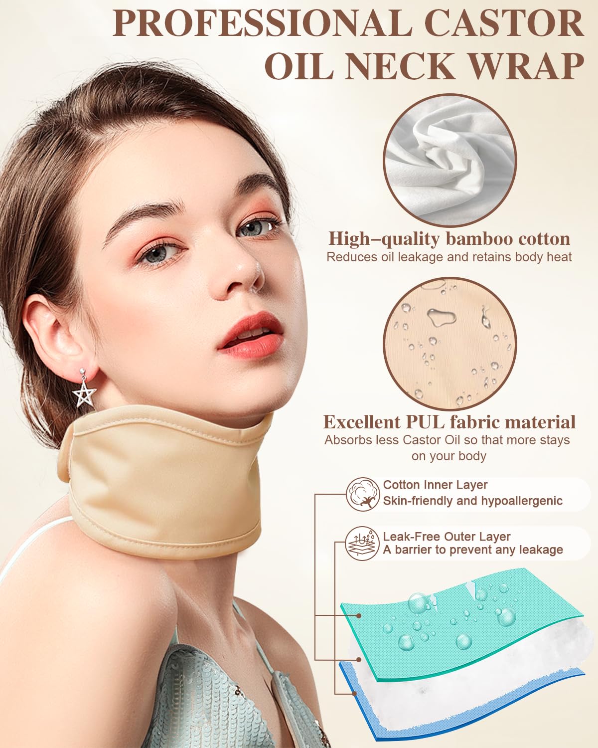 DLMDLM 2 Pcs Castor Oil Neck Pack, Reusable Orangic Castor Oil Compress Pack Wrap for Thyroid, Less and Mess Comfort Fit