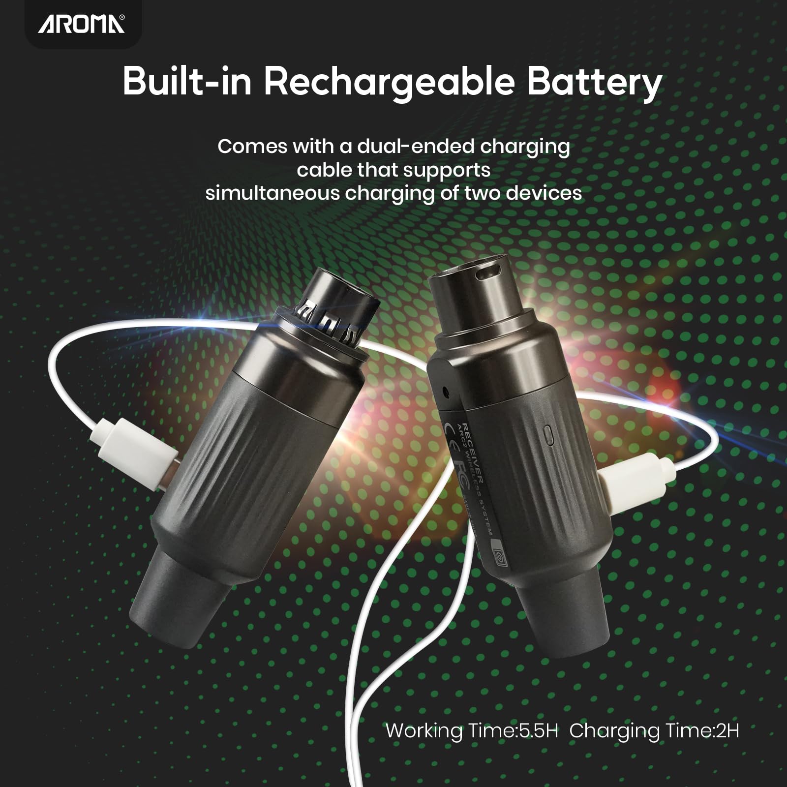 AROMA Trasmettitore e Ricevitore XLR Wireless, Sistema Audio Microfono UHF Senza Fili per Microfoni Dinamici e Mixer PA